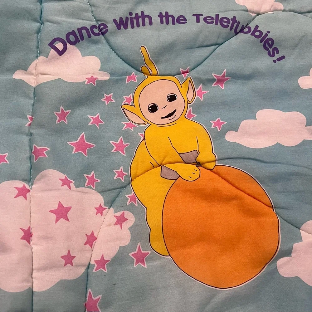 Vtg Ragdoll Teletubbies Theme Comforter made in USA bright colorful 2-sided bed